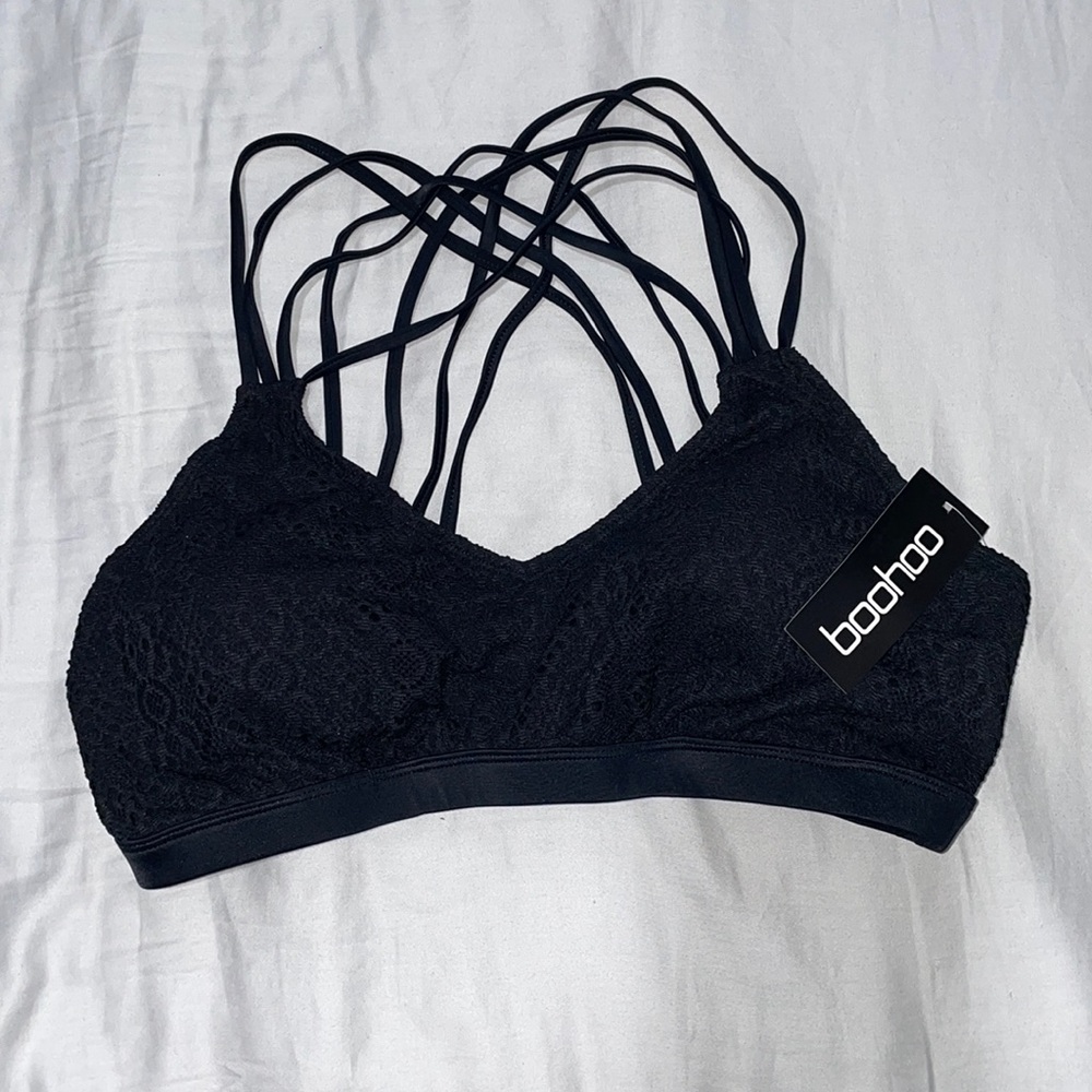Boo Hoo Black Crotchet Bikini Top